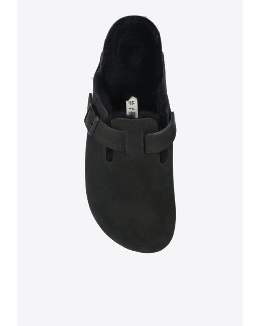 Birkenstock Black Boston Suede And Shearling Mules for men