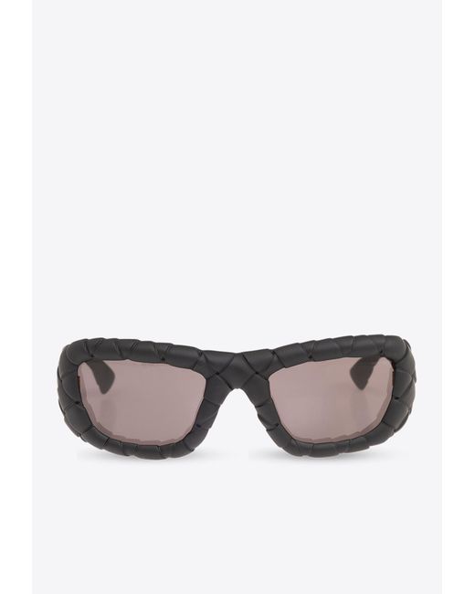 Bottega Veneta Gray Intrecciato Rectangular Sunglasses