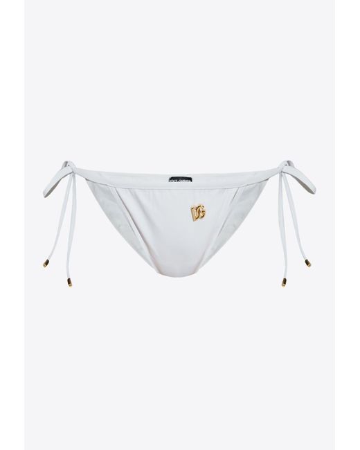 Dolce & Gabbana White Dg Logo Self-Tie Swimsuit Bottoms