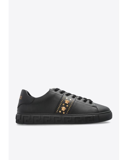 Versace Black Studded Greca Low-Top Sneakers for men
