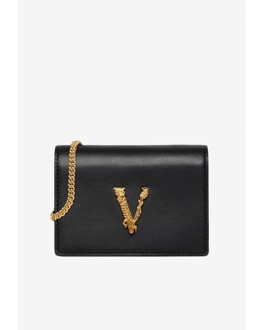 Versace Black Mini Virtus Chain Clutch In Leather