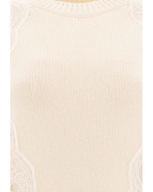 Elie Saab Natural Knitted Sweater With Lace Inserts