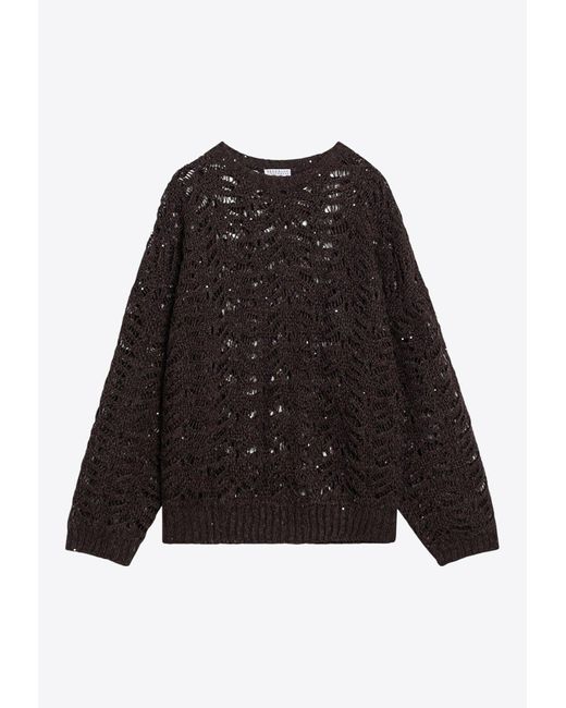 Brunello Cucinelli Black Sequin Embellished Linen-Blend Sweater
