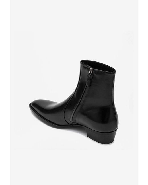 Saint Laurent Black Roman Calf Leather Ankle Boots for men