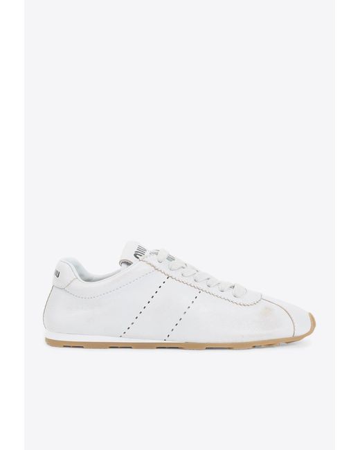 Miu Miu White Bleached Nappa Leather Low-Top Sneakers