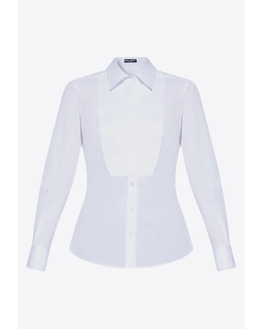 Dolce & Gabbana White Stretch Tuxedo Long-Sleeved Shirt