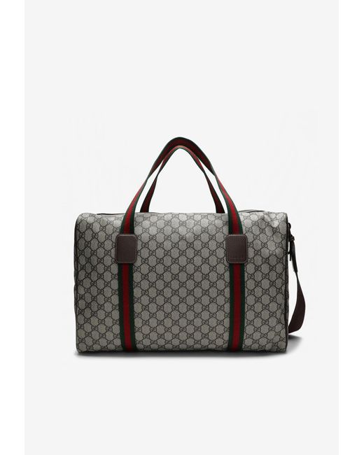 Gucci Black Medium Signature Web Gg Supreme Duffle Bag for men