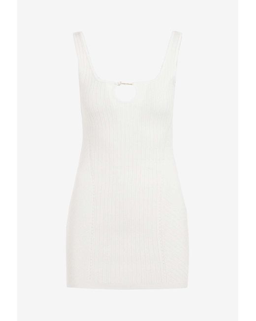 Jacquemus White Cut-Out Logo-Plaque Rib Mini Dress
