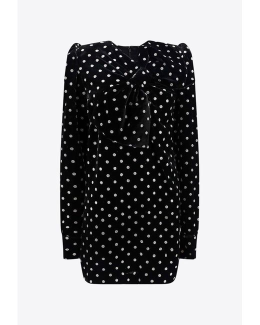 Balmain Black Polka Dots Mini Velvet Dress