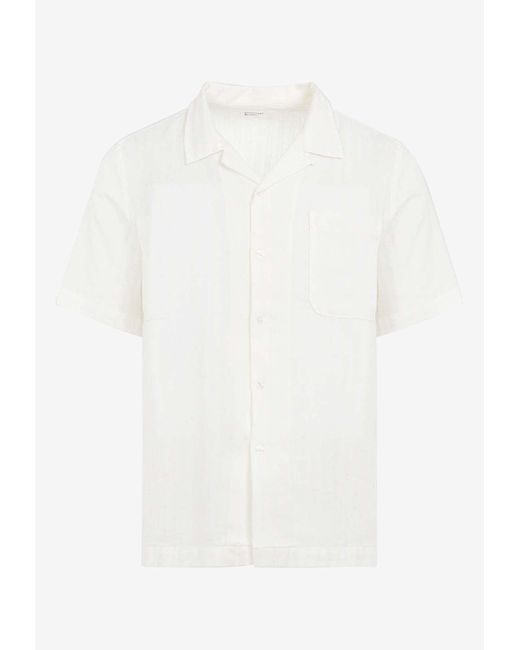 Universal Works White Striped Short-Sleeved Bowling Shirt for men