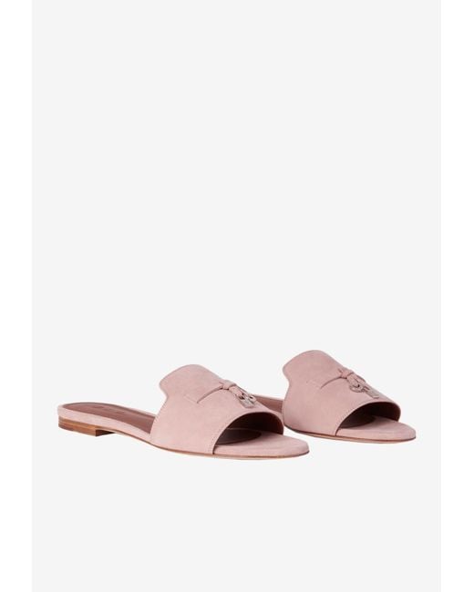 Loro Piana Pink Summer Charms Sandals In Suede Goatskin