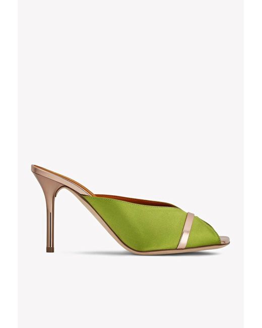 Malone Souliers Green Lucia 85 Square Peep-toe Satin Mules