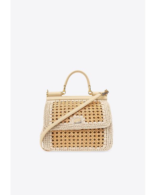 Dolce & Gabbana Metallic Large Sicily Raffia Top Handle Bag