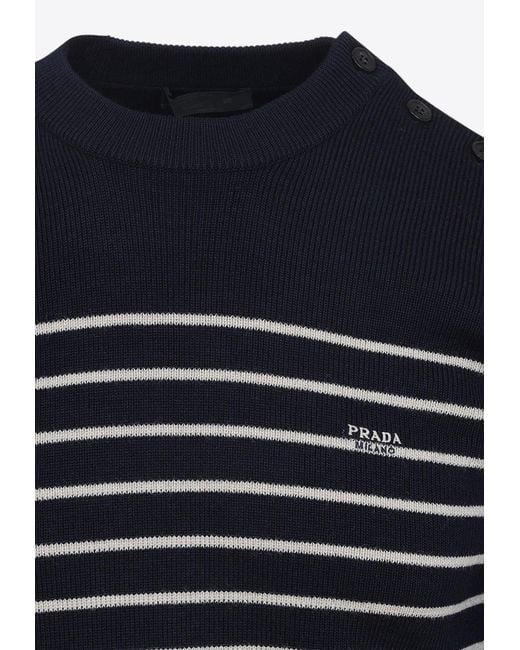 Prada Blue Striped Wool Sweater for men