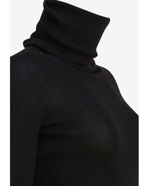 Rick Owens Black Turtleneck Wool Sheer Sweater