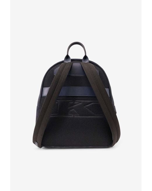 Kiton Blue Embossed Logo Suede Backpack for men