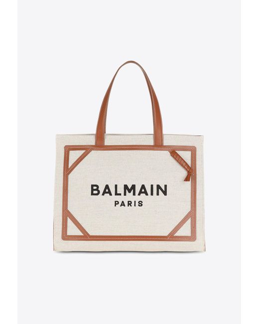 Balmain Natural B-Army 42 Canvas And Leather Tote Bag