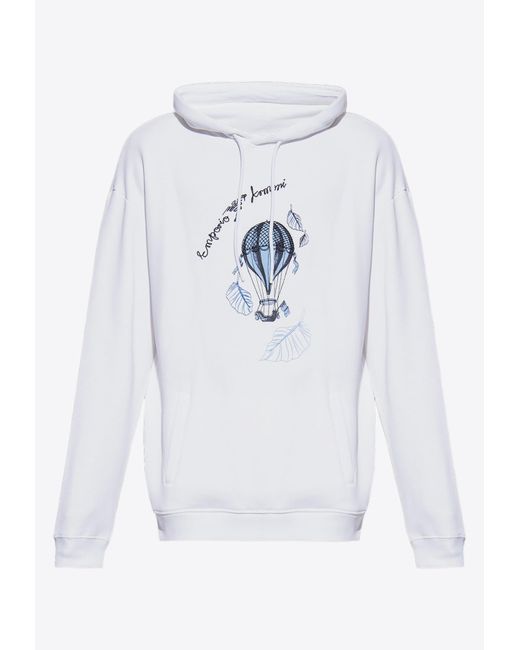 Emporio Armani White Embroidery Hooded Sweatshirt for men