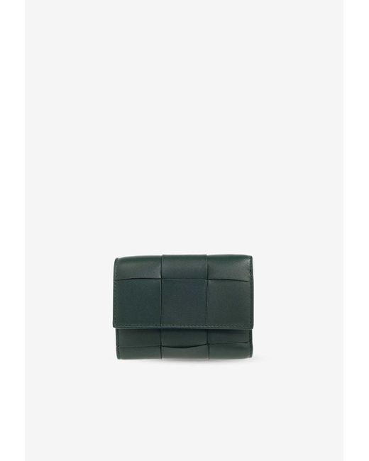 Bottega Veneta Green Cassette Tri-Fold Leather Wallet