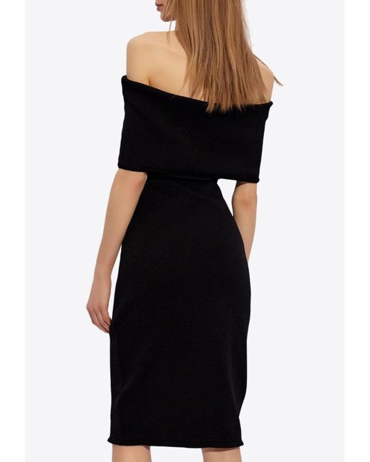 Bottega Veneta Black Textured Nylon Off-Shoulder Dress