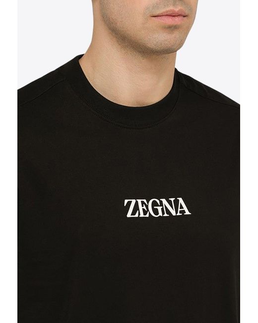 Zegna Black Logo Print Crewneck T-Shirt for men