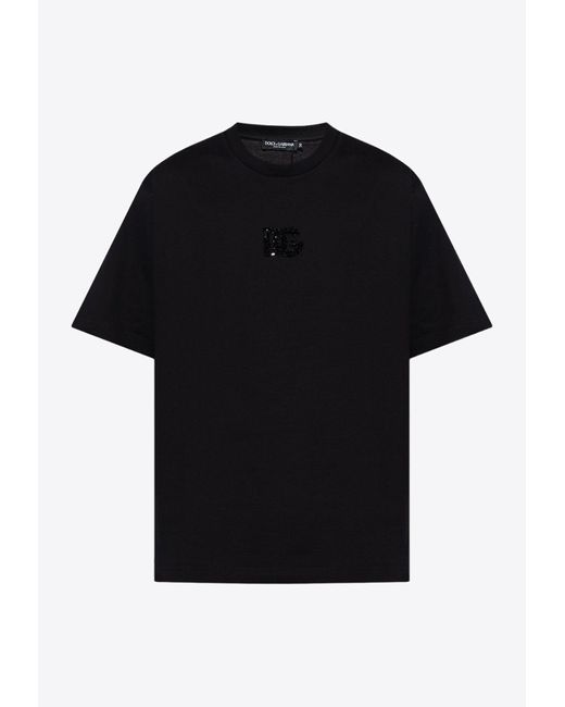 Dolce & Gabbana Black Rhinestone Logo T-Shirt for men