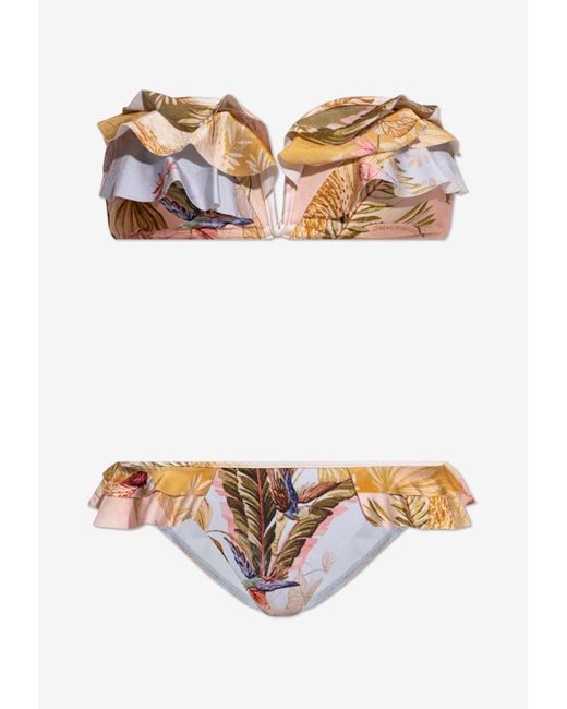Zimmermann Natural Botanical Print Strapless Bikini