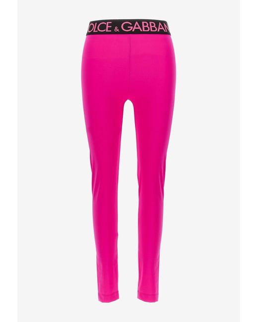 Dolce & Gabbana Pink Logo Waistband Leggings