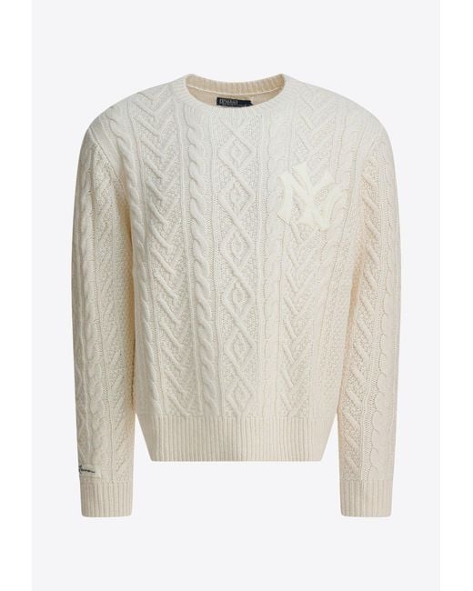 Polo Ralph Lauren White New York Yankees Cable Knit Sweater for men