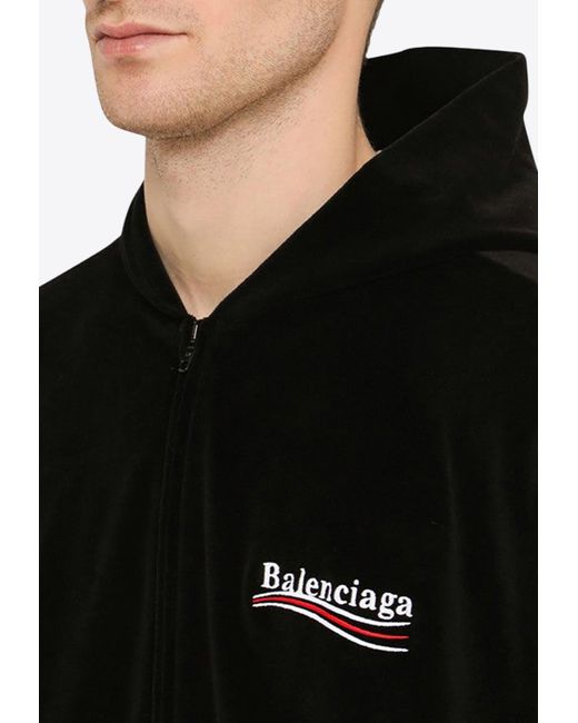 Balenciaga Black Political Campaign Logo Zip-Up Hoodie for men