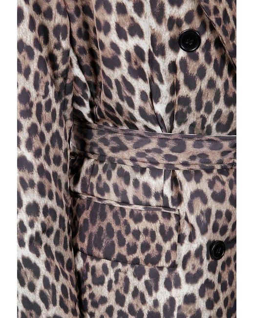 P.A.R.O.S.H. Gray Double-Breasted Leopard Print Belted Jacket