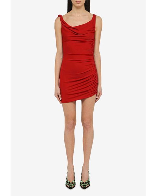 ANDAMANE Red Draped Mini Dress
