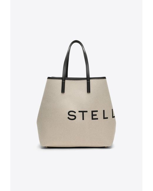 Stella McCartney Natural Logo Print Canvas Tote Bag