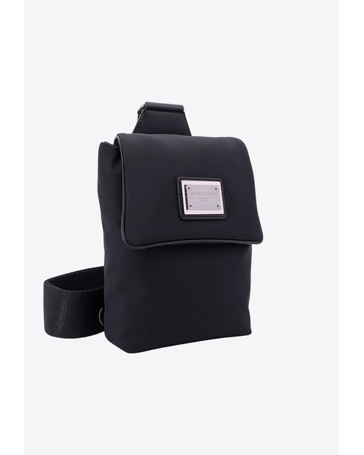 Dolce & Gabbana Black Logo Plate Nylon Belt Bag for men