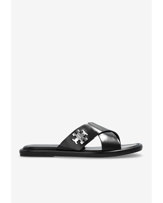 Tory Burch White Turnlock Leather Flat Sandals