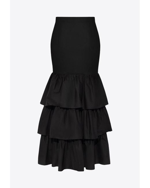 Moschino Black Ruffled Tiered Maxi Skirt