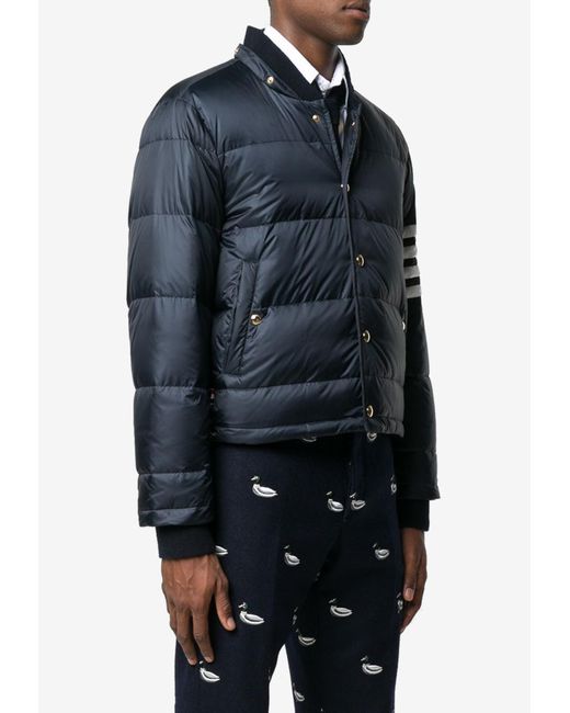 Thom Browne Blue 4-Bar Stripes Matte Nylon Puffer Jacket for men