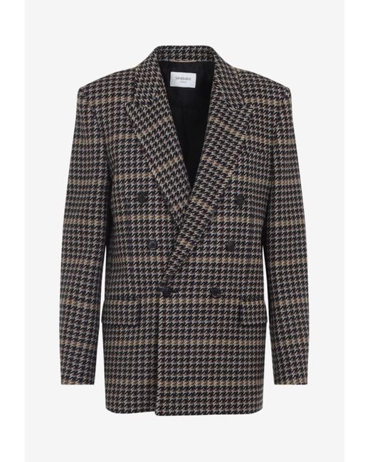 Saint Laurent Black Houndstooth Double-Breasted Blazer
