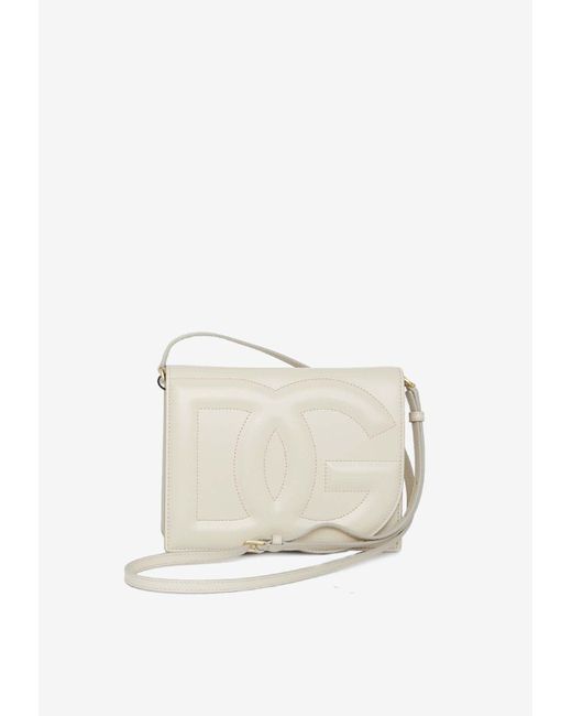 Dolce & Gabbana White Dg Logo Calf Leather Crossbody Bag