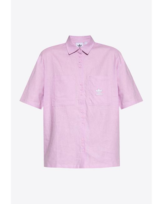 Adidas Originals Pink Logo-Detail Short-Sleeved Shirt