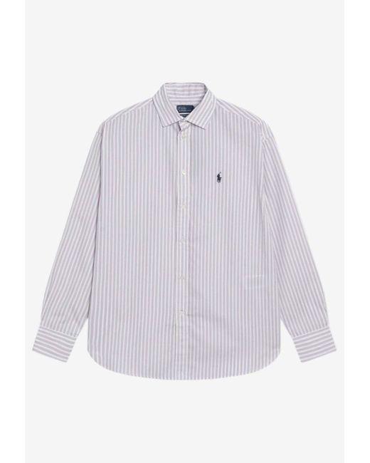 Polo Ralph Lauren Long-Sleeved Stripe Shirt in White | Lyst