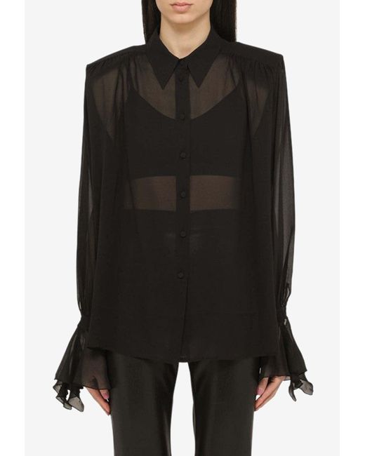 ANDAMANE Black Semi-Transparent Silk Shirt