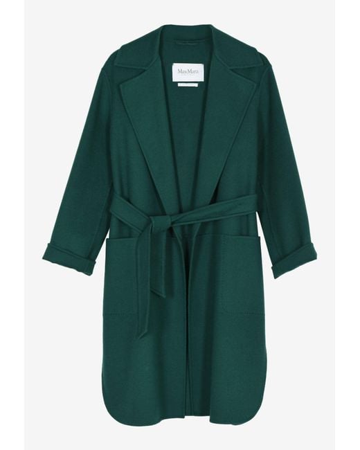 Max Mara Green Long Wool Coat With Self-Tie Belt