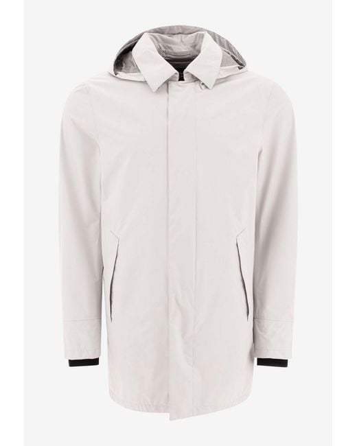 Herno White Hooded Solid Coat for men