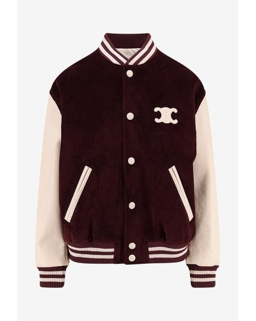 Céline Red Teddy Triomphe Corduroy Bomber Jacket