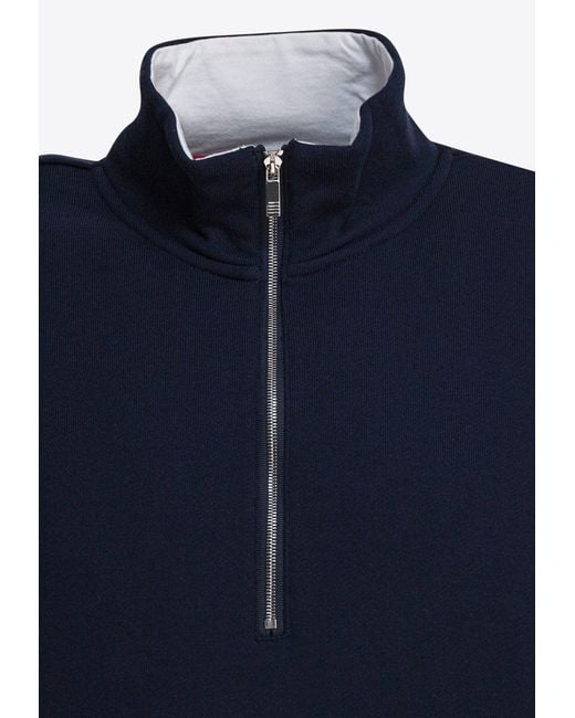 Thom Browne Blue Half-Zip Ribbed Sweater for men