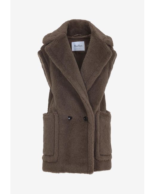 Max Mara Brown Bormida Fur Double-Breasted Vest
