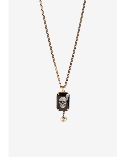 Alexander McQueen White Crystal Embellished Skull Necklace for men