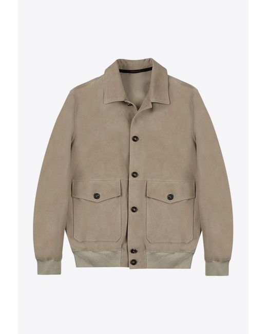 Slowear Natural Suede Button-Up Bomber Jacket for men