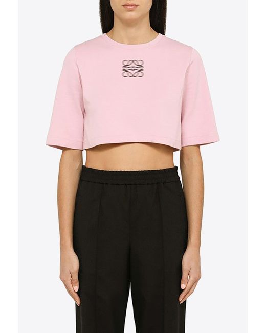 Loewe Pink Blurred Anagram Cropped T-shirt